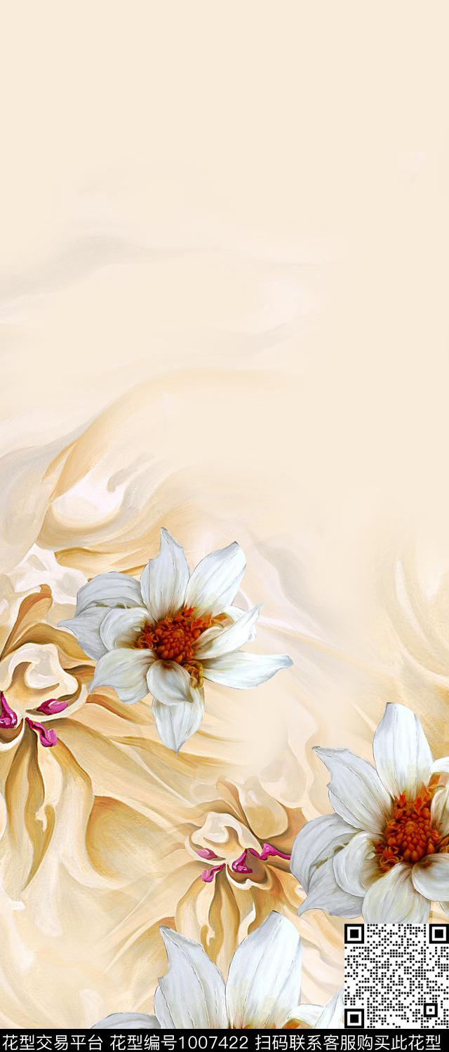 花卉手绘花卉黑底花卉数码印花华亿平台下载（图片编号: 1007422） - 瓦栏（Walan）