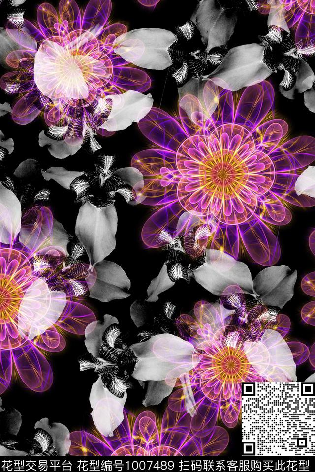 抽象花卉大牌风数码印花华亿平台下载（图片编号: 1007489） - 瓦栏（Walan）