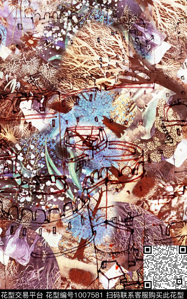 民族风抽象几何数码印花华亿平台下载（图片编号: 1007581） - 瓦栏（Walan）