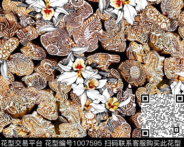民族风抽象花卉数码印花华亿平台下载（图片编号: 1007595） - 瓦栏（Walan）
