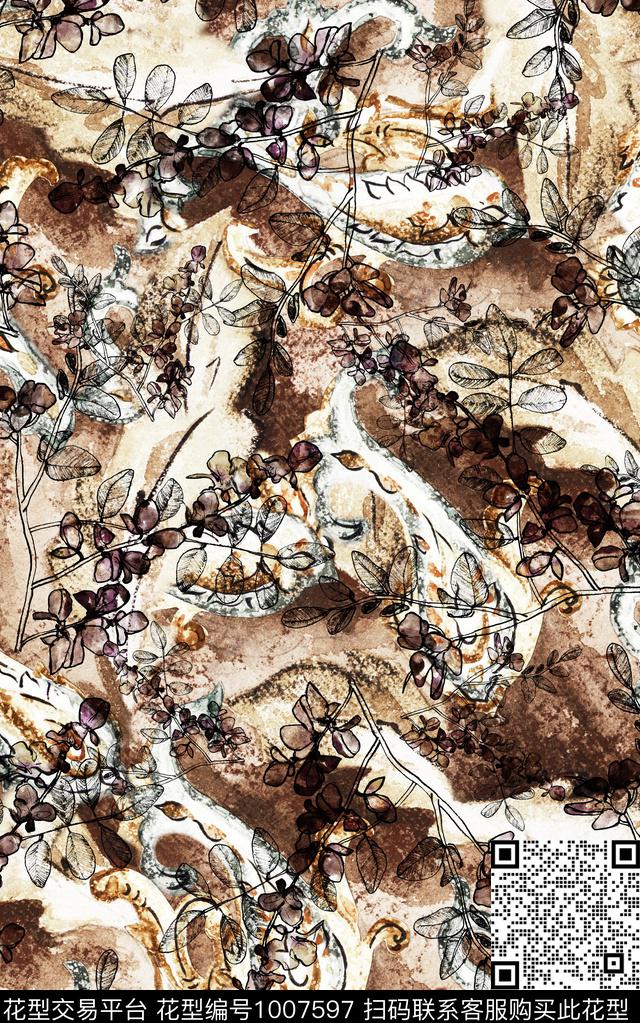 民族风抽象花卉数码印花华亿平台下载（图片编号: 1007597） - 瓦栏（Walan）