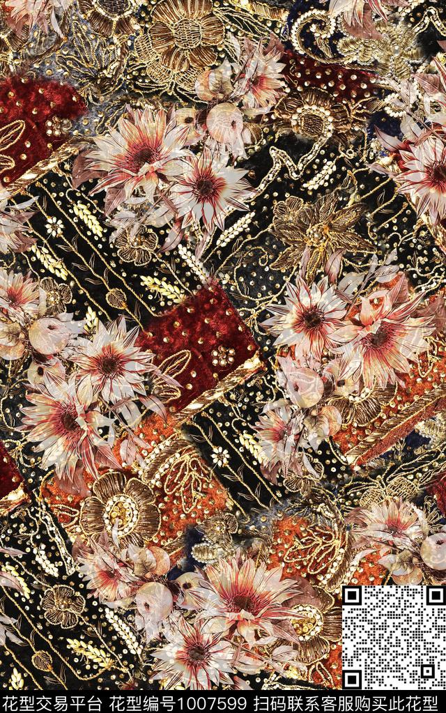 民族风花卉复古数码印花华亿平台下载（图片编号: 1007599） - 瓦栏（Walan）