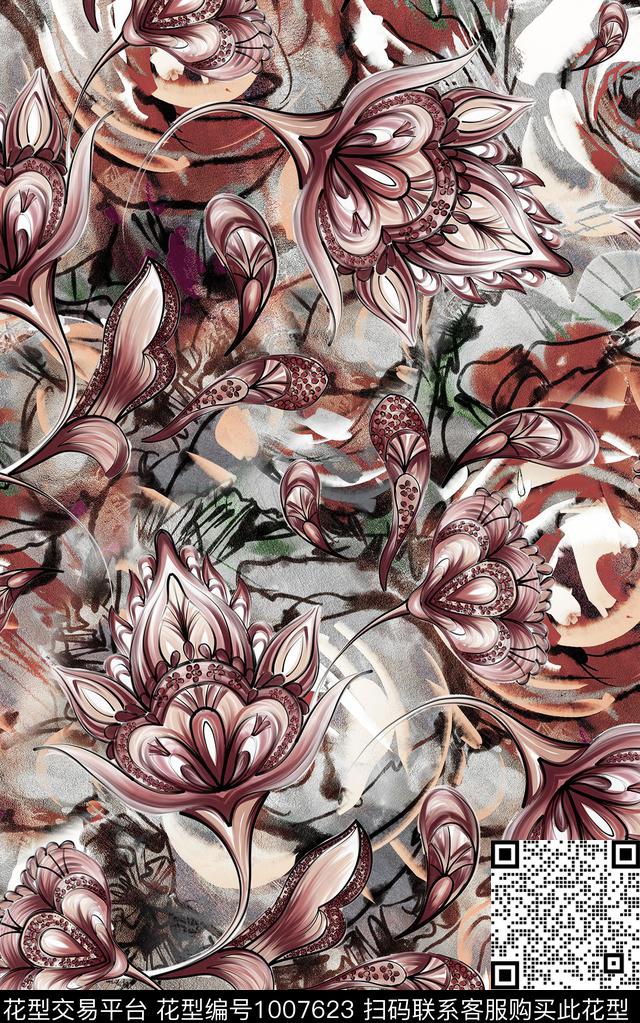 数码华亿平台民族风抽象数码印花华亿平台下载（图片编号: 1007623） - 瓦栏（Walan）