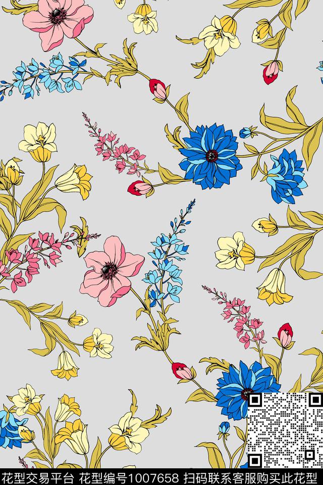 手绘花卉花卉传统华亿平台传统印花华亿平台下载（图片编号: 1007658） - 瓦栏（Walan）