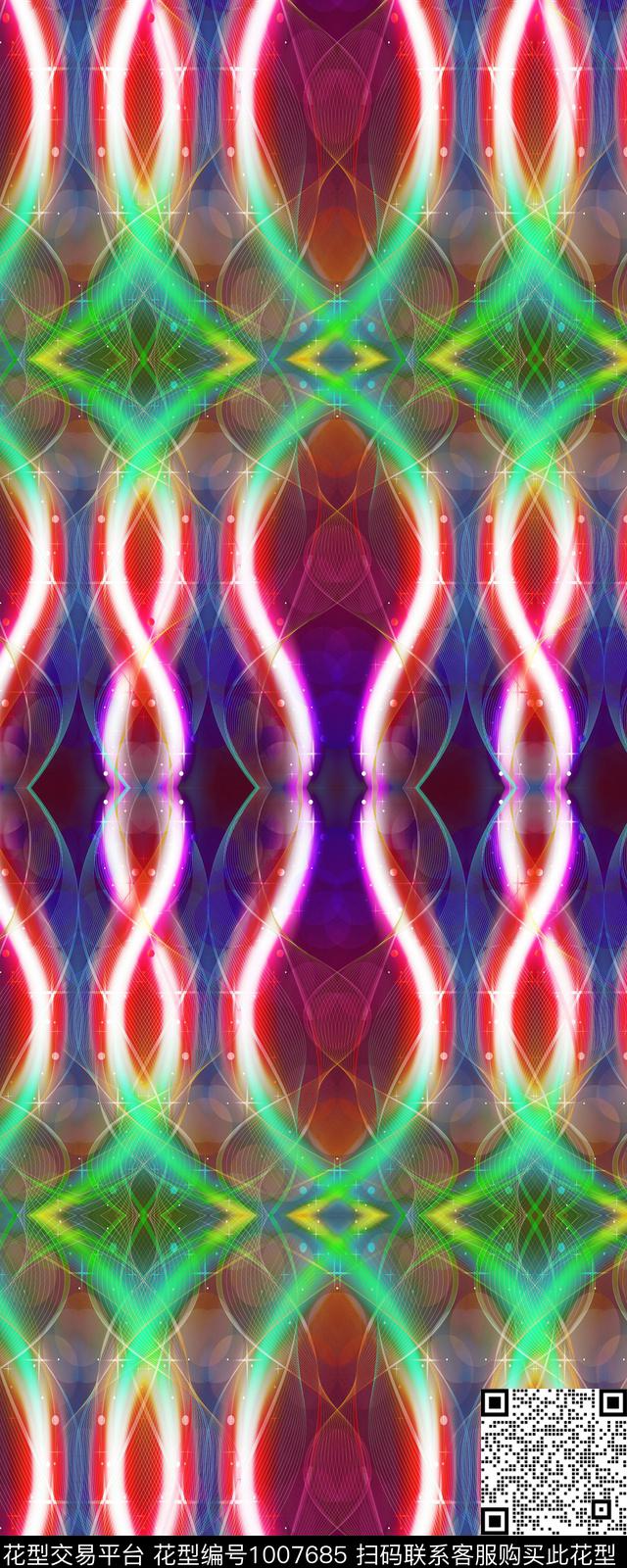 炫彩长袖波浪纹数码印花华亿平台下载（图片编号: 1007685） - 瓦栏（Walan）
