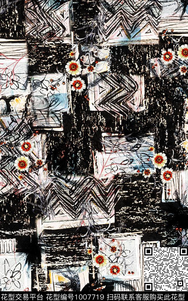 民族风抽象花卉数码印花华亿平台下载（图片编号: 1007719） - 瓦栏（Walan）