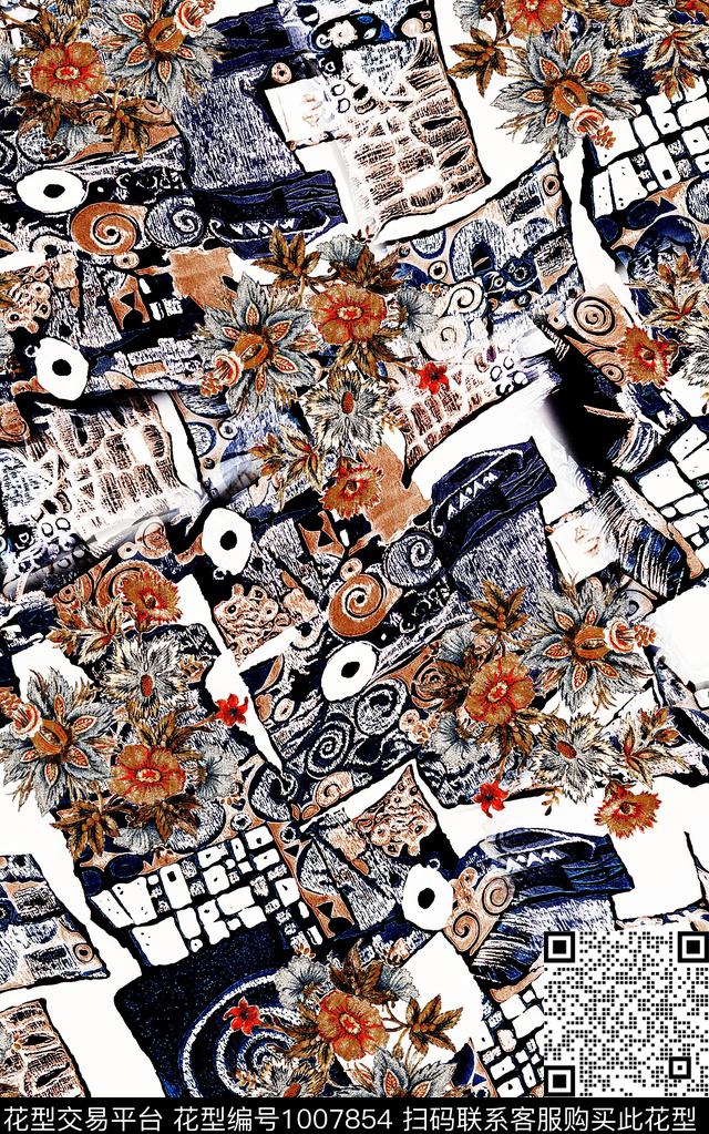 民族风抽象花卉数码印花华亿平台下载（图片编号: 1007854） - 瓦栏（Walan）