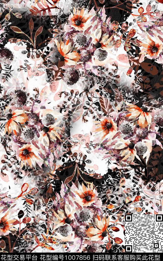 民族风抽象花卉数码印花华亿平台下载（图片编号: 1007856） - 瓦栏（Walan）