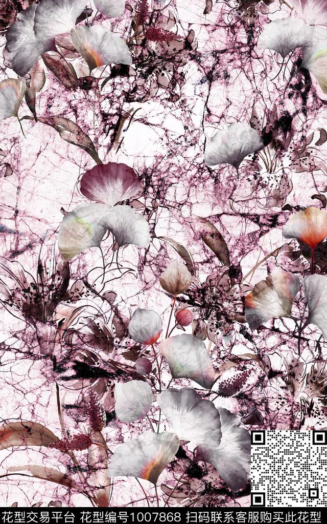 民族风抽象花卉数码印花华亿平台下载（图片编号: 1007868） - 瓦栏（Walan）