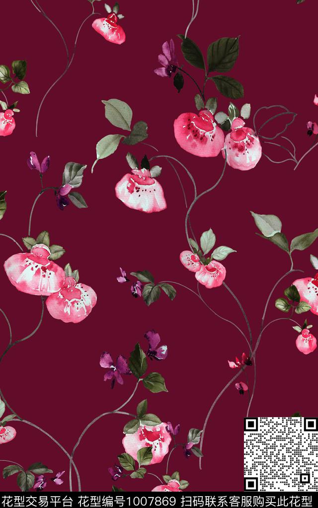 民族风花卉复古数码印花华亿平台下载（图片编号: 1007869） - 瓦栏（Walan）