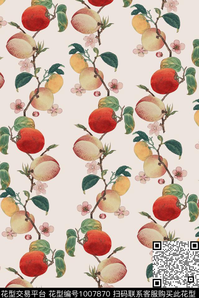 硕果累累淡雅中国风水果传统印花华亿平台下载（图片编号: 1007870） - 瓦栏（Walan）