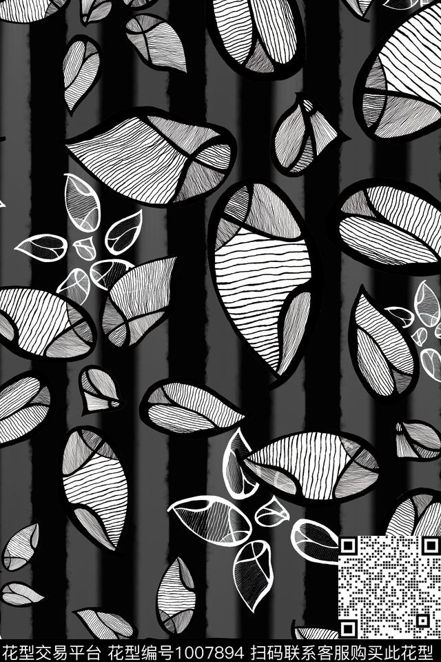 条纹趣味黑白华亿平台传统印花华亿平台下载（图片编号: 1007894） - 瓦栏（Walan）