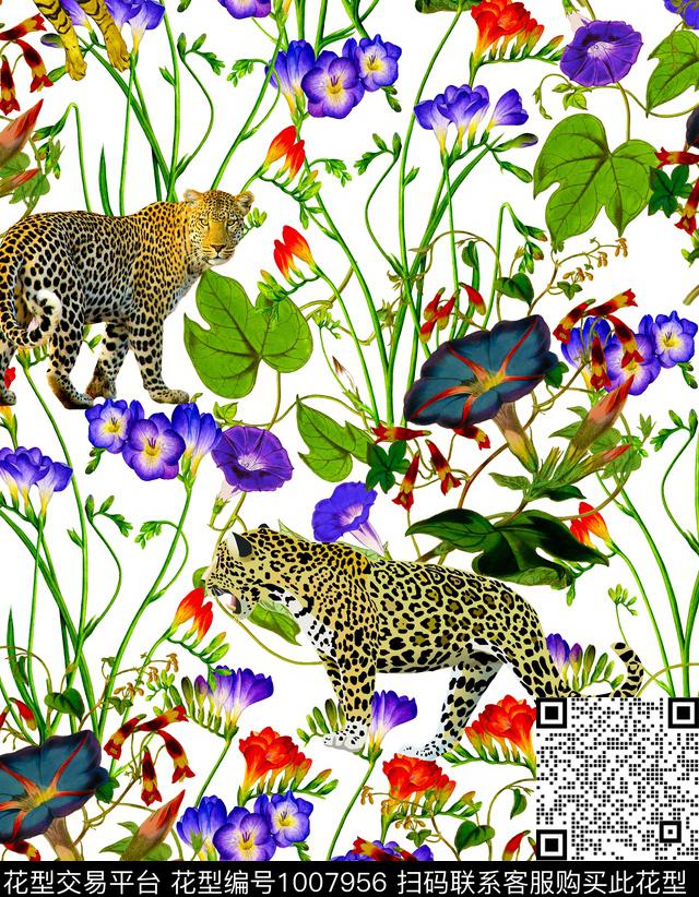 牵牛花豹子小花卉数码印花华亿平台下载（图片编号: 1007956） - 瓦栏（Walan）