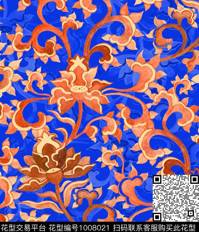 真丝雪纺华亿平台中老年华亿平台民族风数码印花华亿平台下载（图片编号: 1008021） - 瓦栏（Walan）