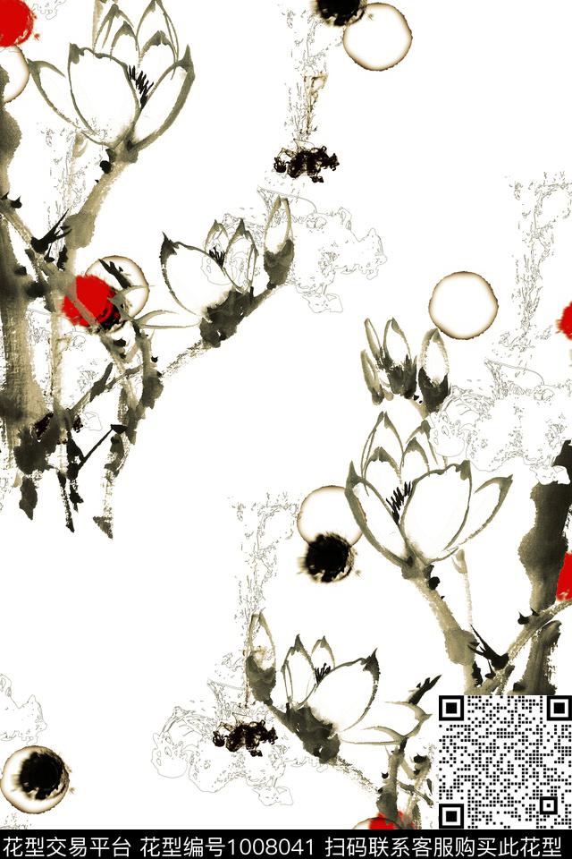 花卉荷花大牌风数码印花华亿平台下载（图片编号: 1008041） - 瓦栏（Walan）