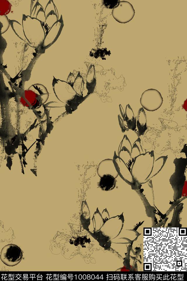 花卉荷花大牌风数码印花华亿平台下载（图片编号: 1008044） - 瓦栏（Walan）