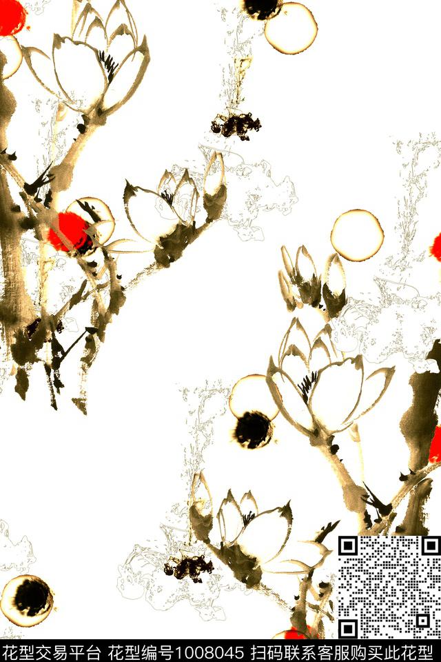 花卉荷花大牌风数码印花华亿平台下载（图片编号: 1008045） - 瓦栏（Walan）
