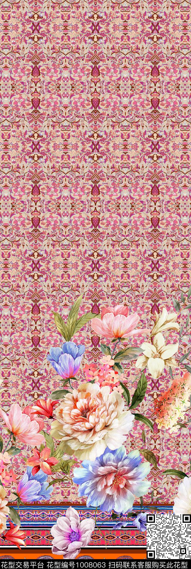 欧式定位花花卉复古数码印花华亿平台下载（图片编号: 1008063） - 瓦栏（Walan）