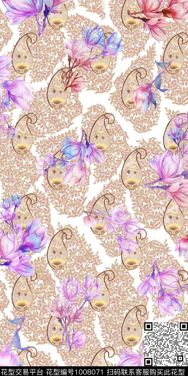 数码华亿平台手绘花卉女装数码印花华亿平台下载（图片编号: 1008071） - 瓦栏（Walan）