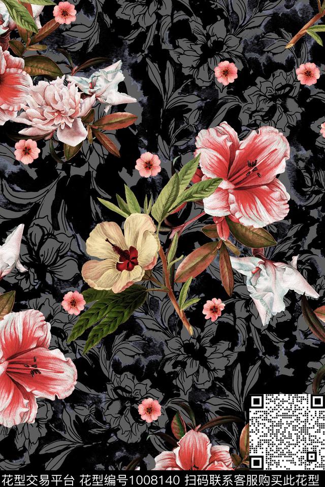 底纹花卉香云纱数码印花华亿平台下载（图片编号: 1008140） - 瓦栏（Walan）