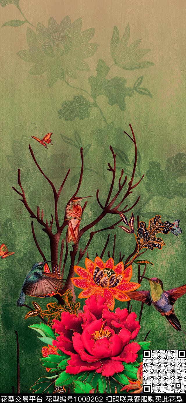 鸟花卉定位花数码印花华亿平台下载（图片编号: 1008282） - 瓦栏（Walan）