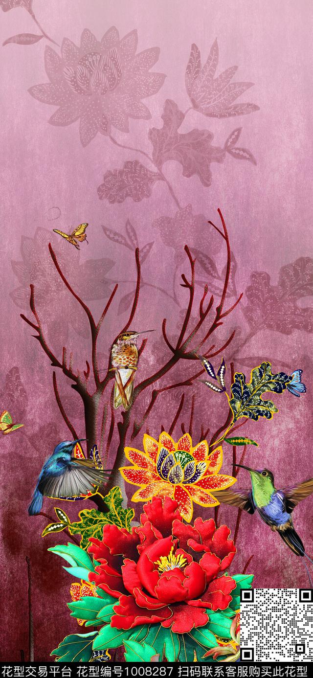 鸟花卉定位花数码印花华亿平台下载（图片编号: 1008287） - 瓦栏（Walan）