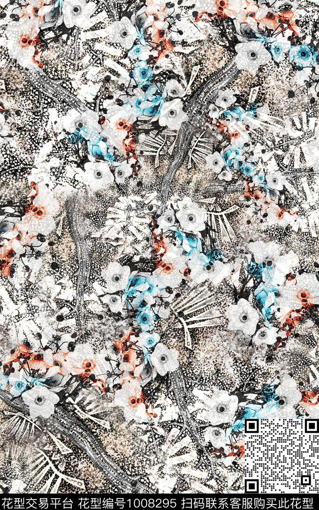民族风抽象花卉数码印花华亿平台下载（图片编号: 1008295） - 瓦栏（Walan）