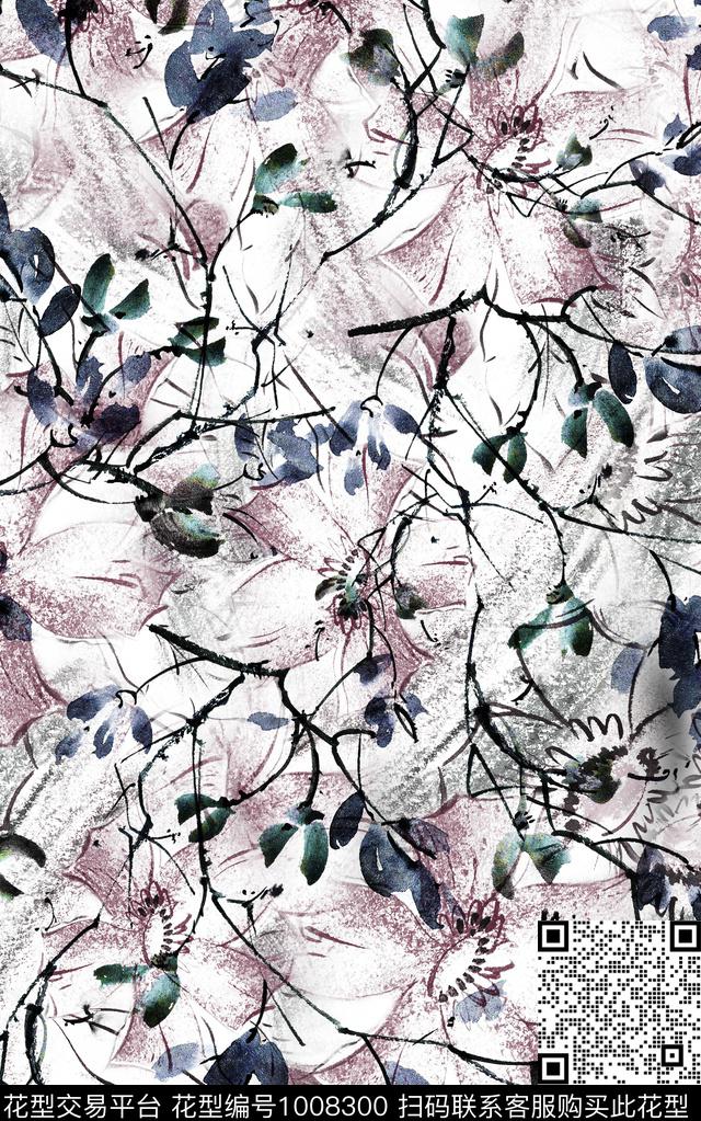 民族风抽象花卉数码印花华亿平台下载（图片编号: 1008300） - 瓦栏（Walan）