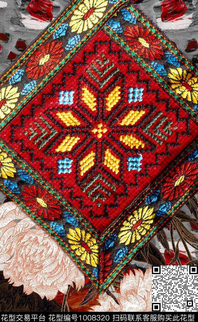 民族风线条定位花数码印花华亿平台下载（图片编号: 1008320） - 瓦栏（Walan）