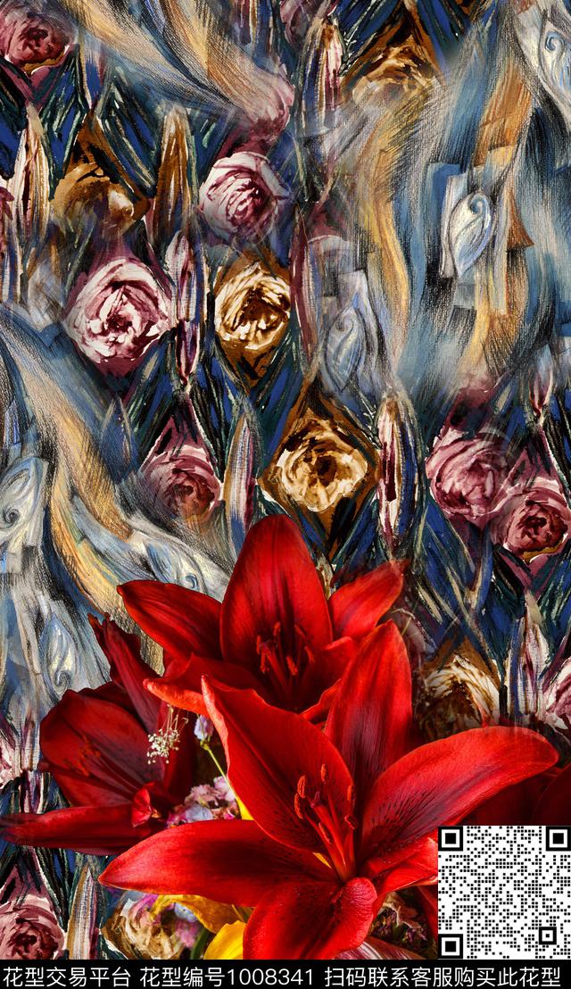 花卉定位花女装定位花数码印花华亿平台下载（图片编号: 1008341） - 瓦栏（Walan）