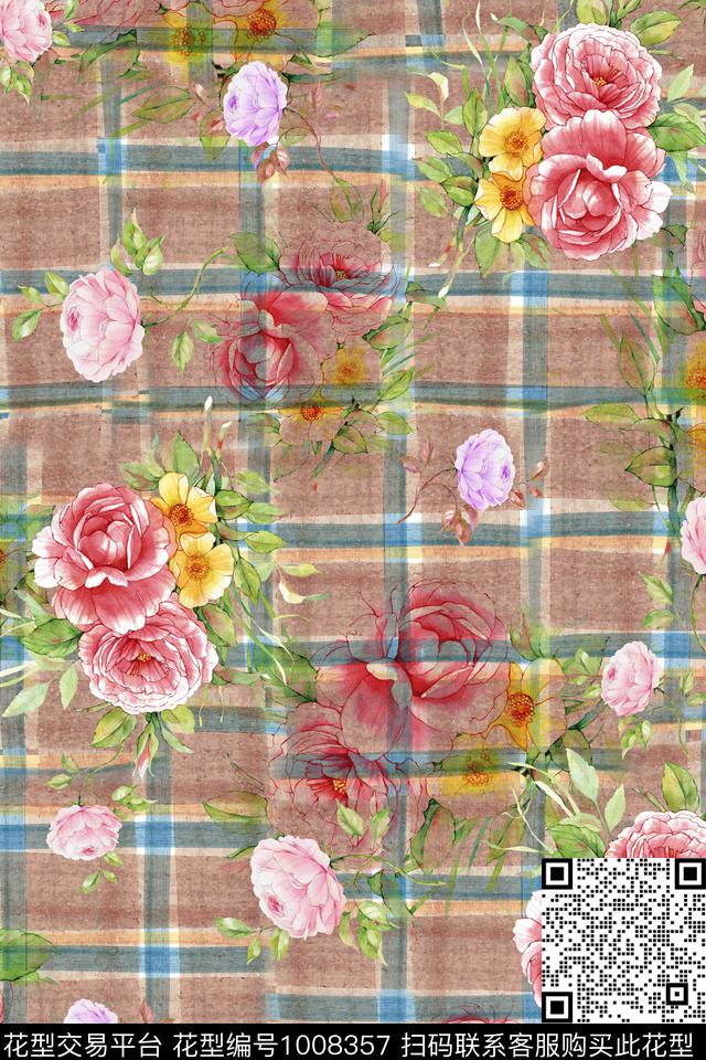 格子肌理花卉数码印花华亿平台下载（图片编号: 1008357） - 瓦栏（Walan）