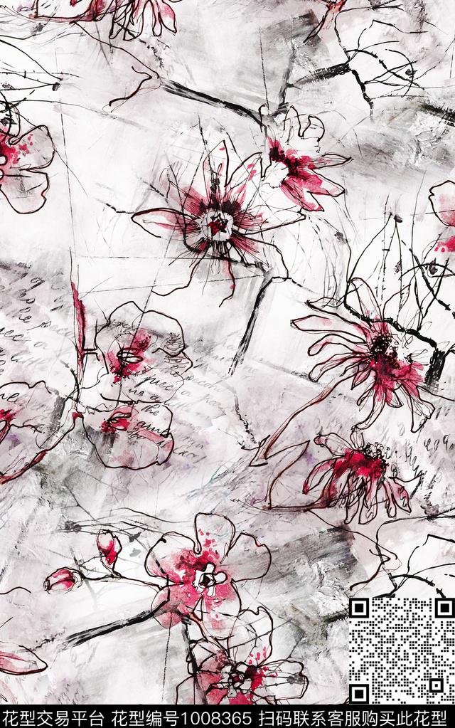 民族风抽象花卉数码印花华亿平台下载（图片编号: 1008365） - 瓦栏（Walan）