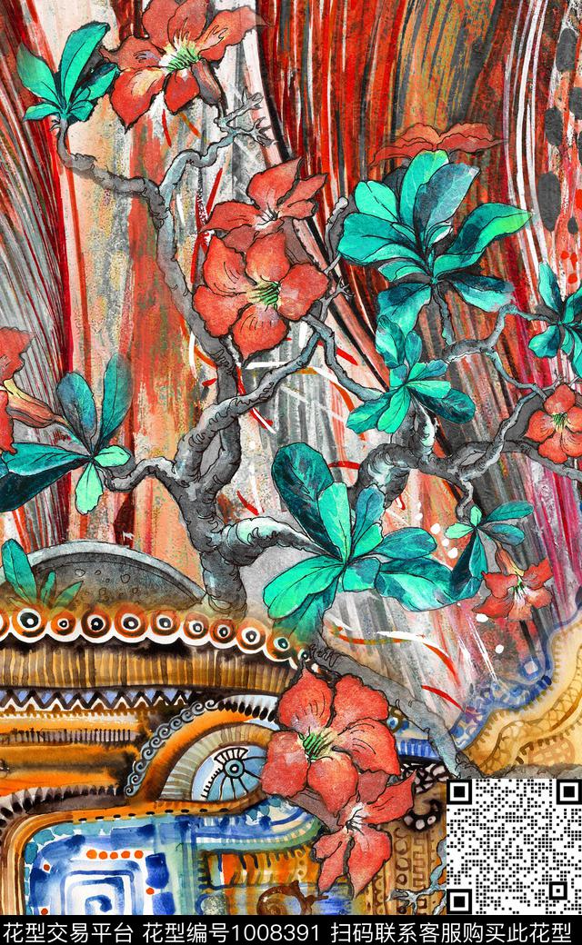 数码华亿平台民族风定位花数码印花华亿平台下载（图片编号: 1008391） - 瓦栏（Walan）