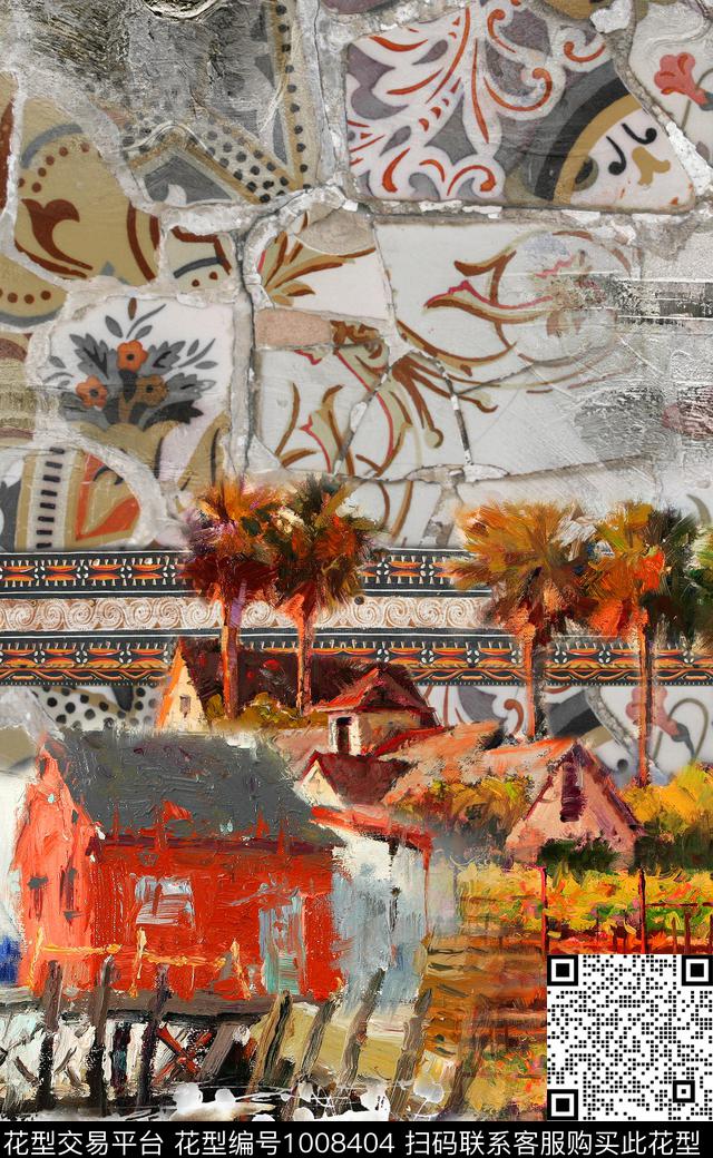 定位花复古油画华亿平台数码印花华亿平台下载（图片编号: 1008404） - 瓦栏（Walan）