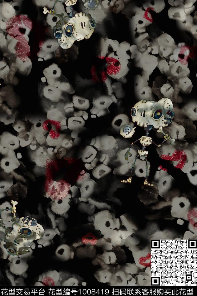 肌理骷髅抽象数码印花华亿平台下载（图片编号: 1008419） - 瓦栏（Walan）