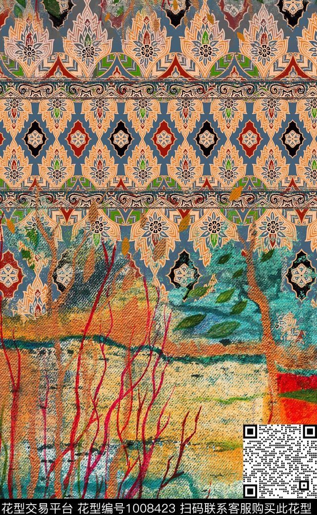 数码华亿平台民族风定位花数码印花华亿平台下载（图片编号: 1008423） - 瓦栏（Walan）