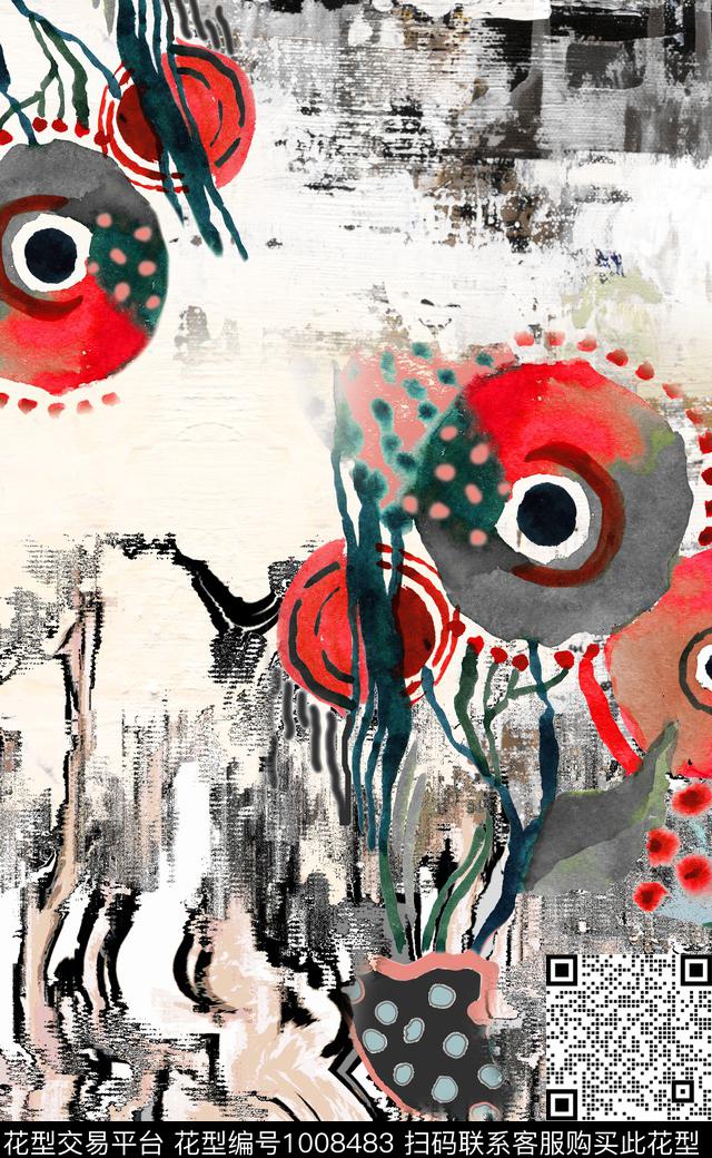 民族风线条定位花数码印花华亿平台下载（图片编号: 1008483） - 瓦栏（Walan）