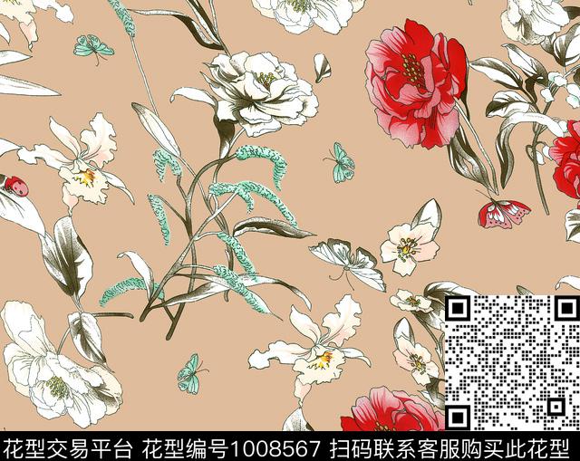 大花数码华亿平台抽象花卉数码印花华亿平台下载（图片编号: 1008567） - 瓦栏（Walan）