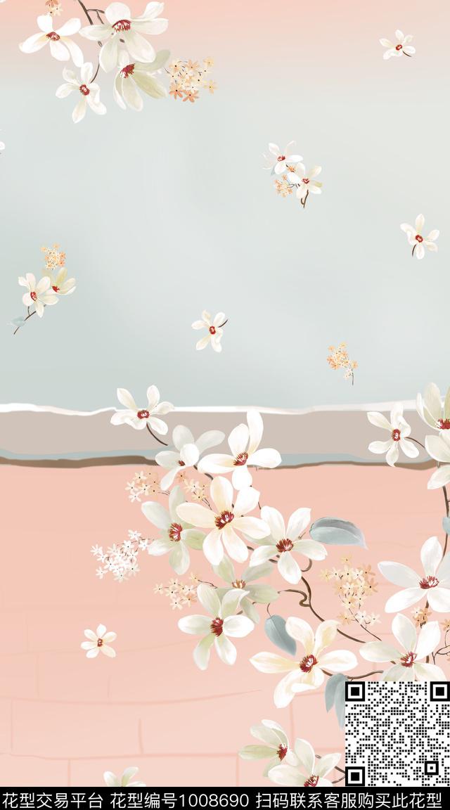 花卉定位花年轻女性数码印花华亿平台下载（图片编号: 1008690） - 瓦栏（Walan）