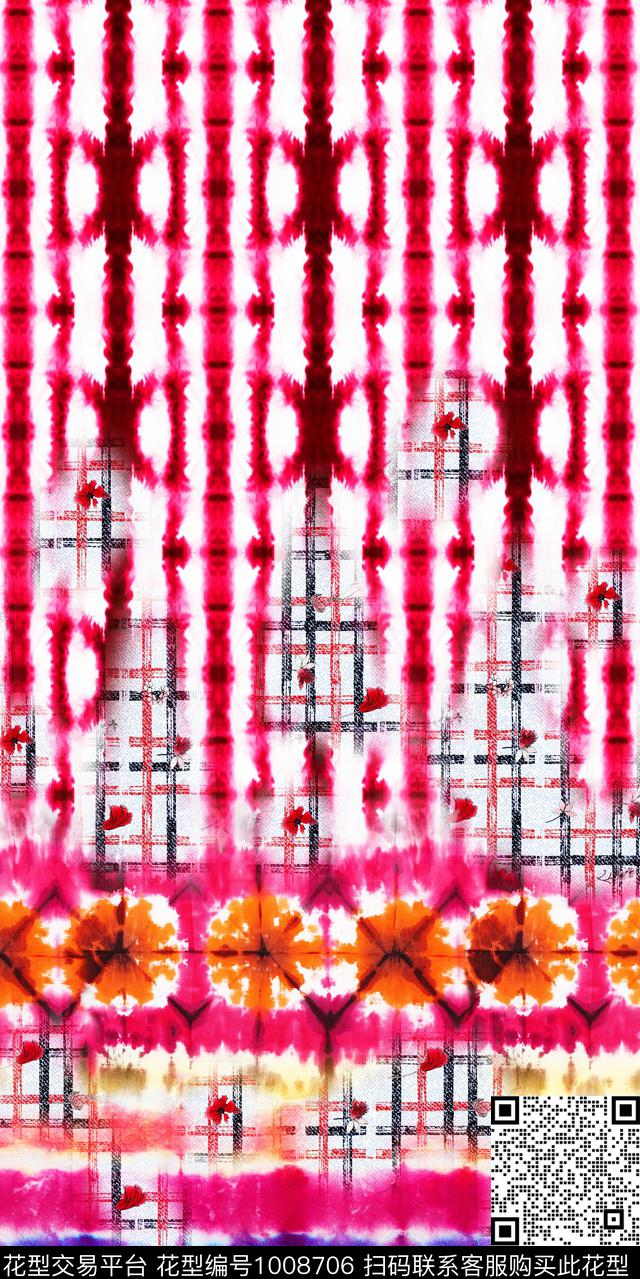 民族风抽象定位花数码印花华亿平台下载（图片编号: 1008706） - 瓦栏（Walan）