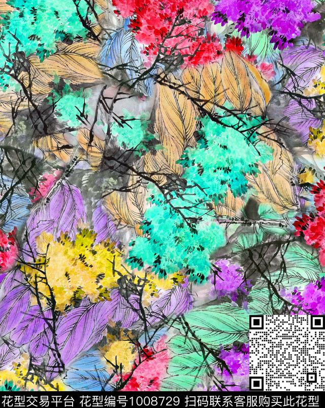 数码华亿平台彩底花卉植物数码印花华亿平台下载（图片编号: 1008729） - 瓦栏（Walan）
