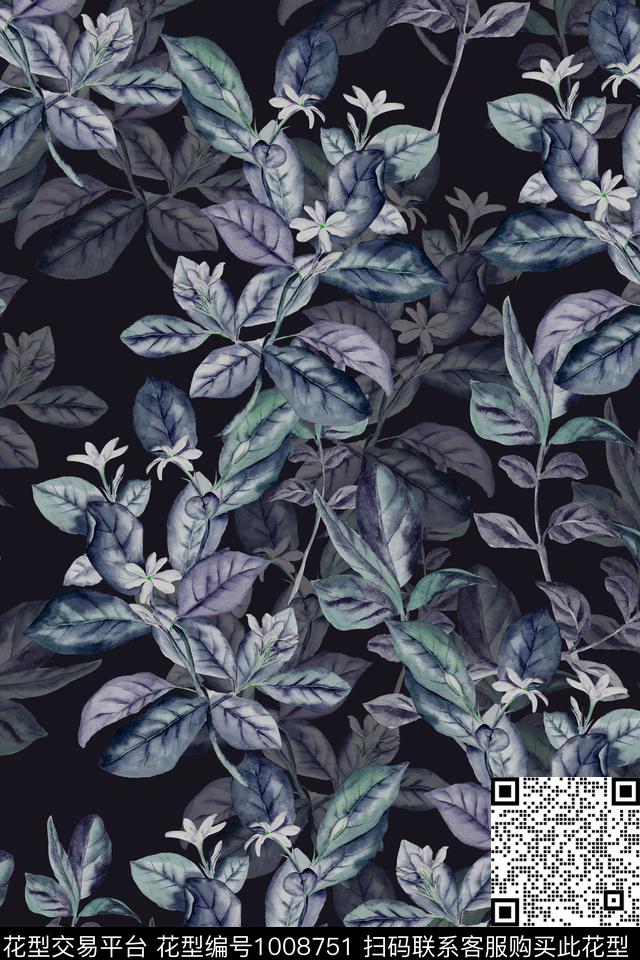 时尚大牌风现代潮流叶子碎花数码印花华亿平台下载（图片编号: 1008751） - 瓦栏（Walan）