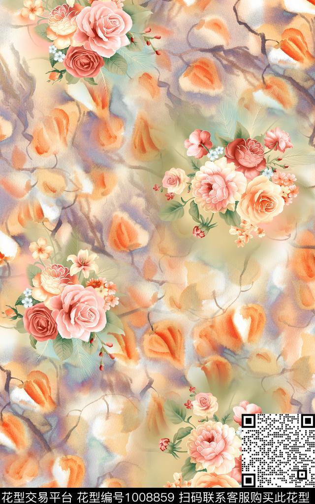 民族风抽象花卉数码印花华亿平台下载（图片编号: 1008859） - 瓦栏（Walan）