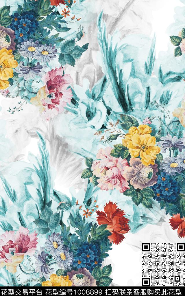 水彩花卉油画华亿平台花卉数码印花华亿平台下载（图片编号: 1008899） - 瓦栏（Walan）