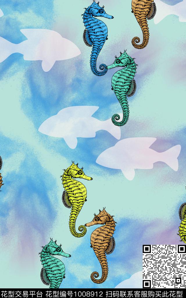 卡通动物海马海底鱼类数码印花华亿平台下载（图片编号: 1008912） - 瓦栏（Walan）