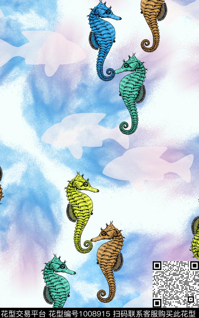 卡通动物海马海底鱼类数码印花华亿平台下载（图片编号: 1008915） - 瓦栏（Walan）