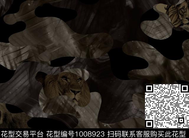 黑白华亿平台黑底花卉狮子数码印花华亿平台下载（图片编号: 1008923） - 瓦栏（Walan）