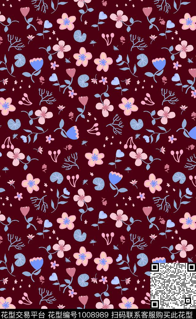 小碎花女装清爽底花卉数码印花华亿平台下载（图片编号: 1008989） - 瓦栏（Walan）