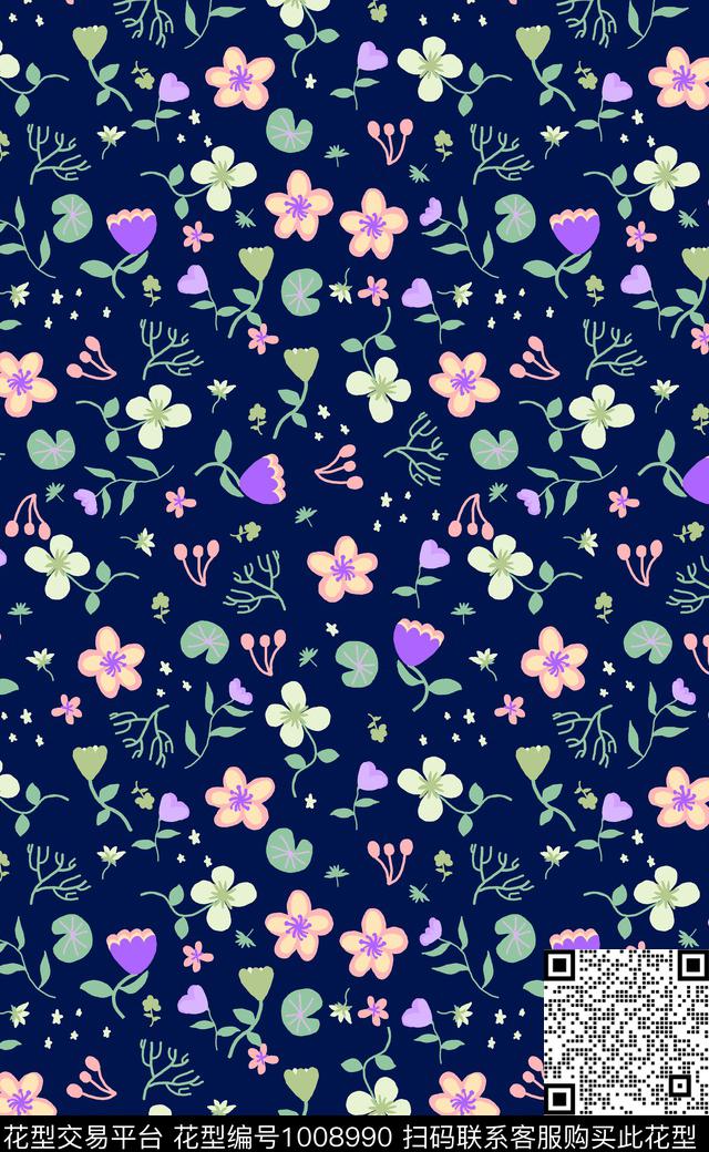小碎花女装清爽底花卉数码印花华亿平台下载（图片编号: 1008990） - 瓦栏（Walan）