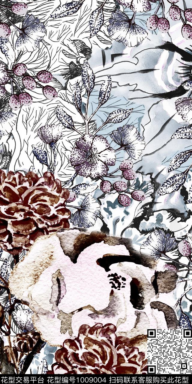 民族风抽象花卉数码印花华亿平台下载（图片编号: 1009004） - 瓦栏（Walan）